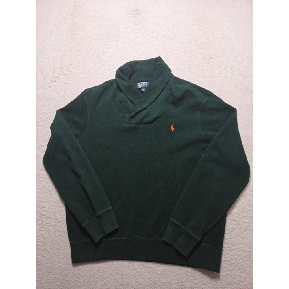 Vintage Polo Ralph Lauren Sweater Mens XL Green Mock Neck Button Pullover Preppy